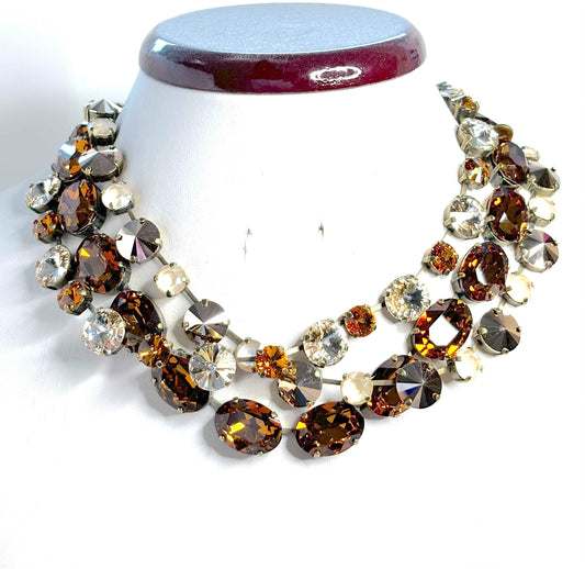 Topaz Rose Gold Crystal Georgian Collet Necklaces, Anna Wintour Style, Austrian Crystal, Riviere Necklace, Statement Layering Chokers