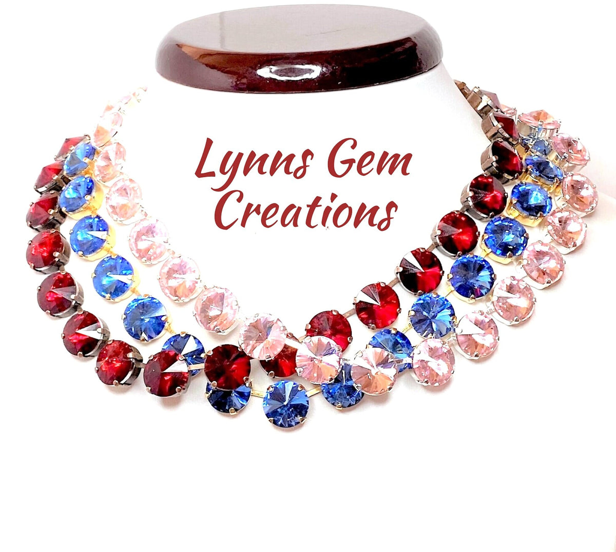 Anna Wintour Style Necklaces, Sapphire Red Pink Crystal Chokers, Georgian Collet, Statement Rhinestone Choker, Necklaces For Women