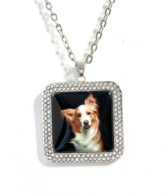 Cute Dog Pendant, Silver Tone, Dogs Lovers Gift, Spaniel Dog Choker, Cabochon Picture Jewellery, Square Jacket Pin, Brooches for Women