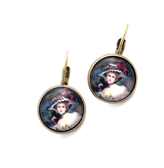 Vintage Lady Portrait Earrings, Antique Brass, Vintage Style Drops, Cameo Jewellery, Gift for Her, Earrings for Women
