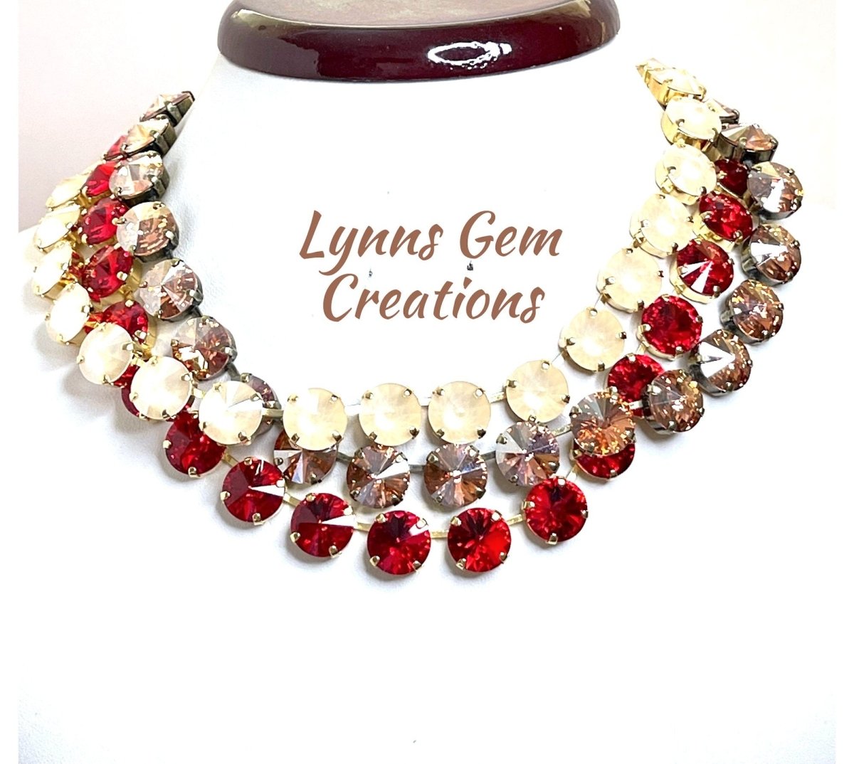 Red Cream Austrian Crystal Necklaces | Georgian Anna Wintour Style Chokers