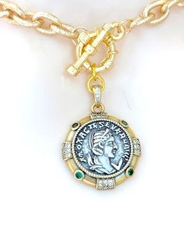 Chunky Gold Link Necklace| Statement Medallion | Chain Jewellery | Greek Princess Coin Choker 