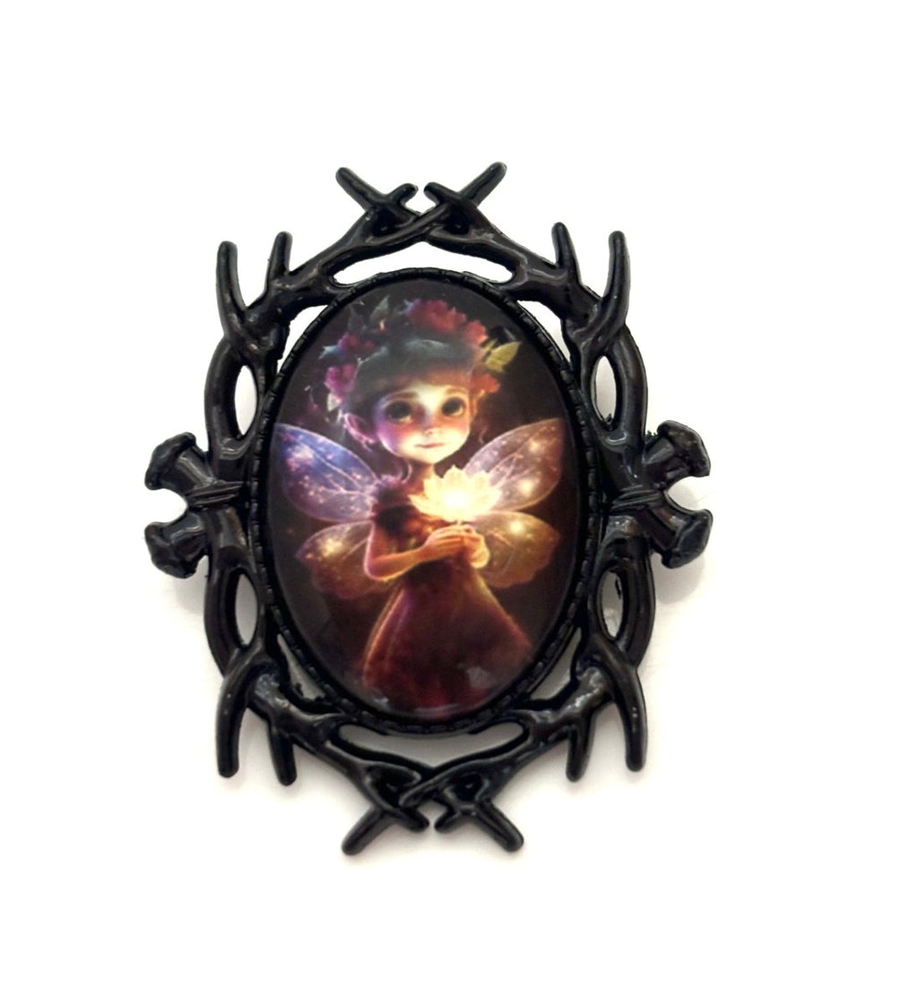 Elf Fairy Brooch | Black Plated Setting | Fantasy Woodland Pin