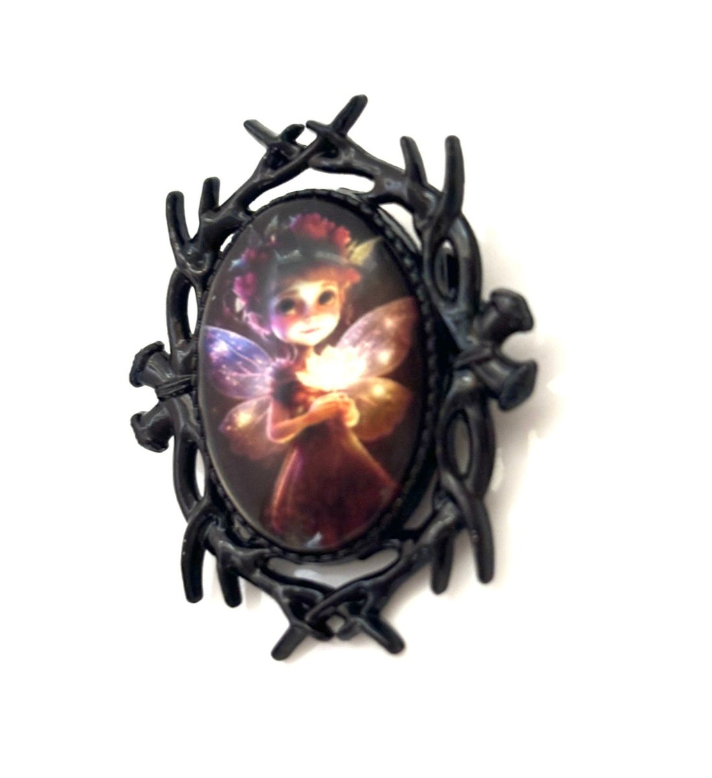 Elf Fairy Brooch | Black Plated Setting | Fantasy Woodland Pin