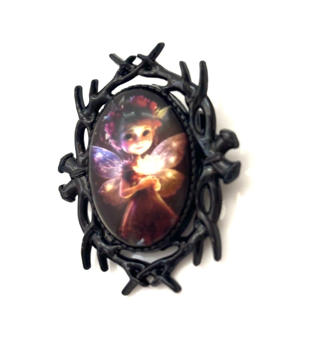 Elf Fairy Brooch | Black Plated Setting | Fantasy Woodland Pin
