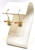 Gold Plated Bumble Bee Earrings | Black CZ Crystal Dangles