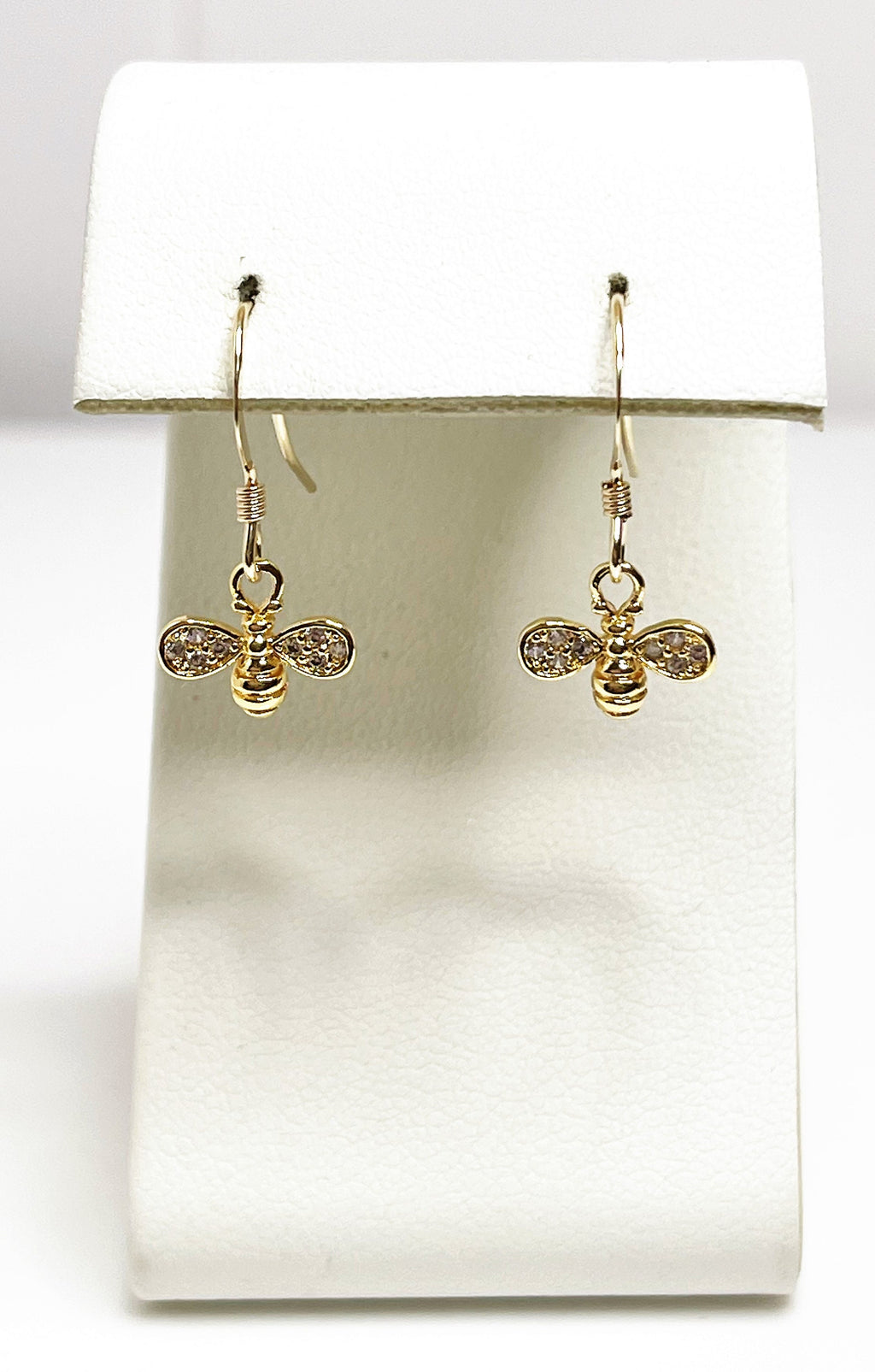 Dainty Gold Bumble Bee Earrings | Crystal Bee Dangles