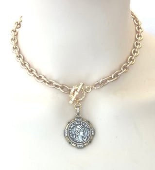 Chunky Gold Link Necklace| Statement Medallion | Chain Jewellery | Greek Princess Coin Choker 