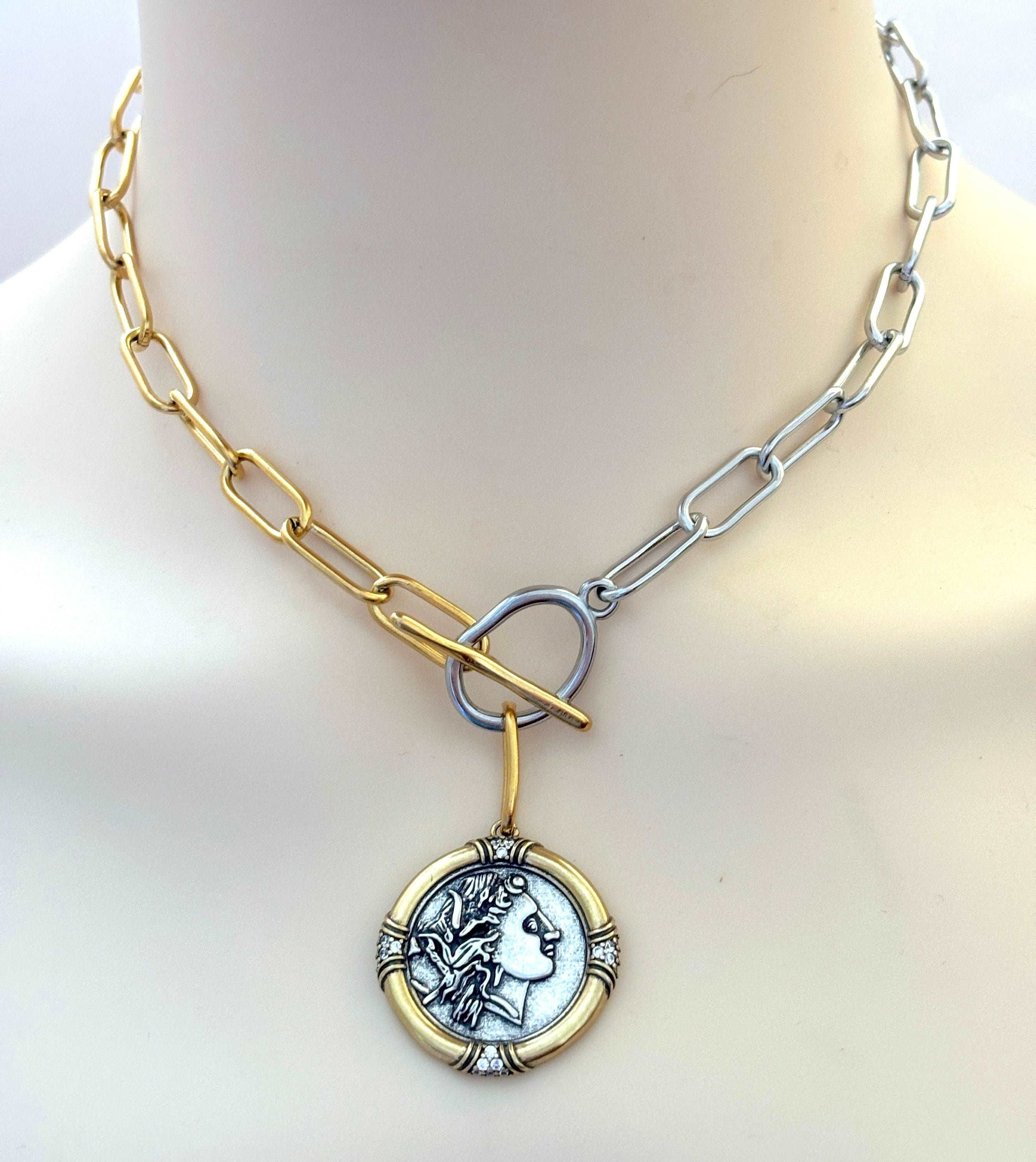 Stainless steel coin necklace hotsell