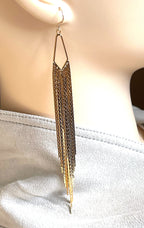 Extra Long Multi Chain Earrings, 125mm Long Chain Drops, Gold Tassels