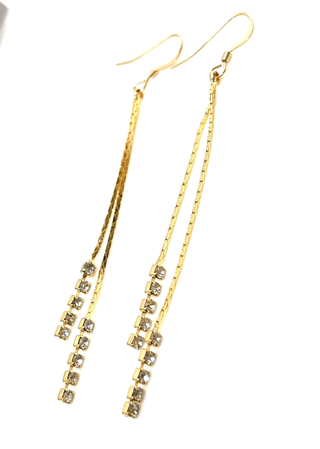 Gold CZ Tassel Earrings | Long Chain Dangle Drops