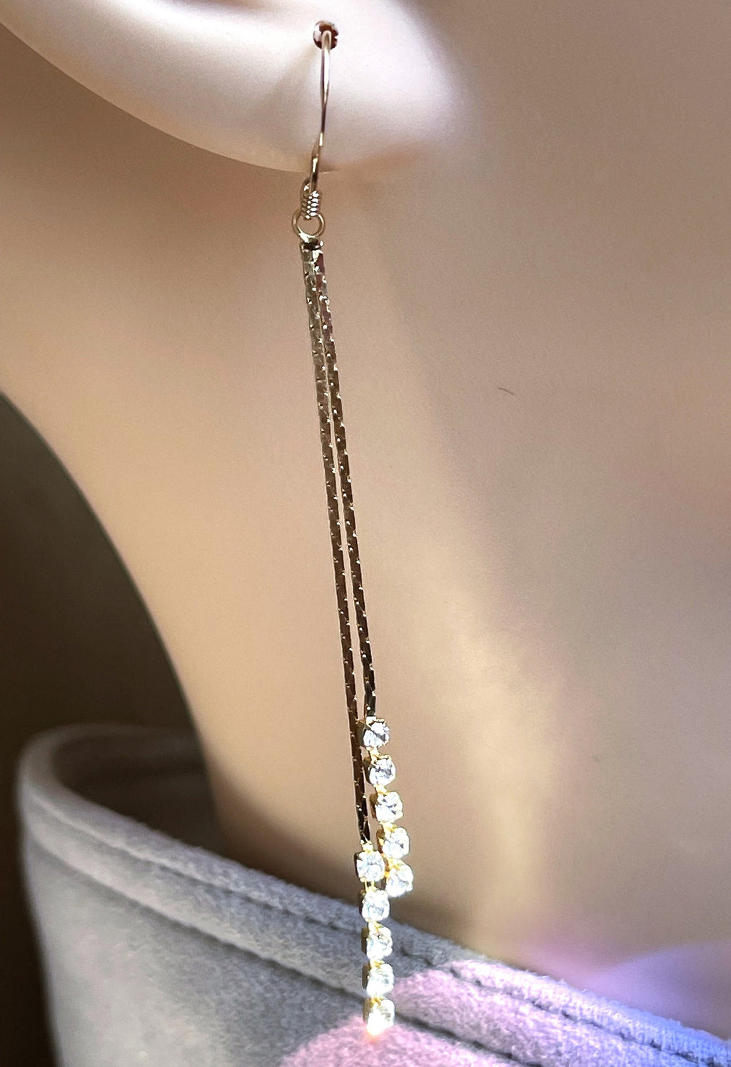 Gold CZ Tassel Earrings | Long Chain Dangle Drops