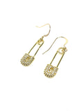 Gold Plated CZ Crystal Safety Pin Earrings