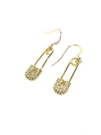 Gold Plated CZ Crystal Safety Pin Earrings