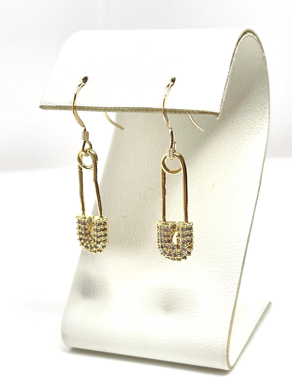 Gold Plated CZ Crystal Safety Pin Earrings