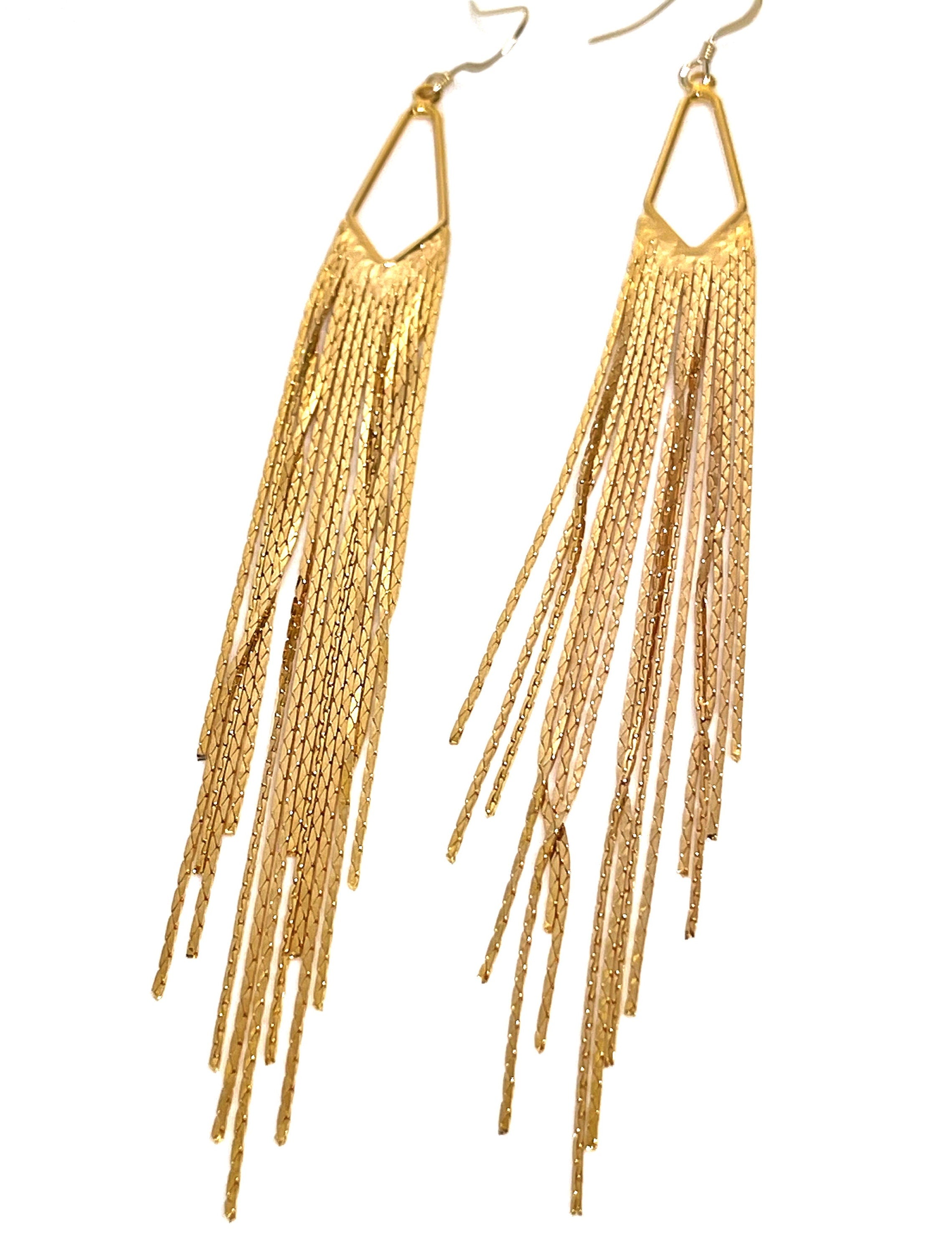 Extra Long Multi Chain Earrings, 125mm Long Chain Drops, Gold Tassels