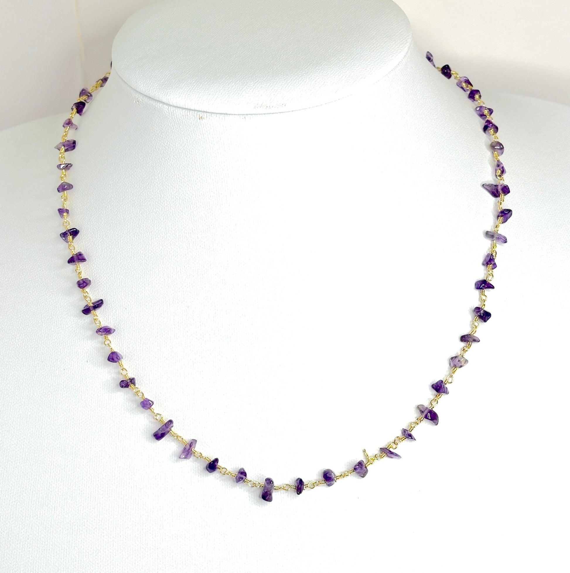 Raw Natural Amethyst Stone Chain Necklace | Gold Plated | February Birthstone