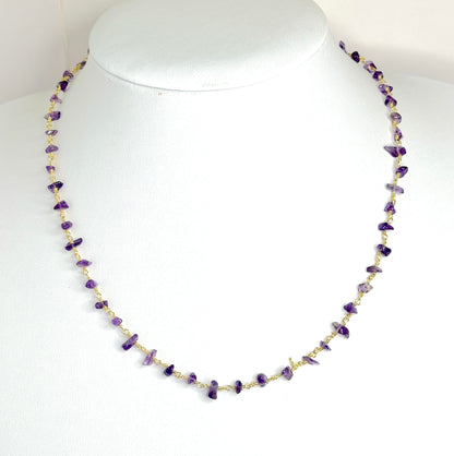 Raw Natural Amethyst Stone Chain Necklace | Gold Plated | February Birthstone