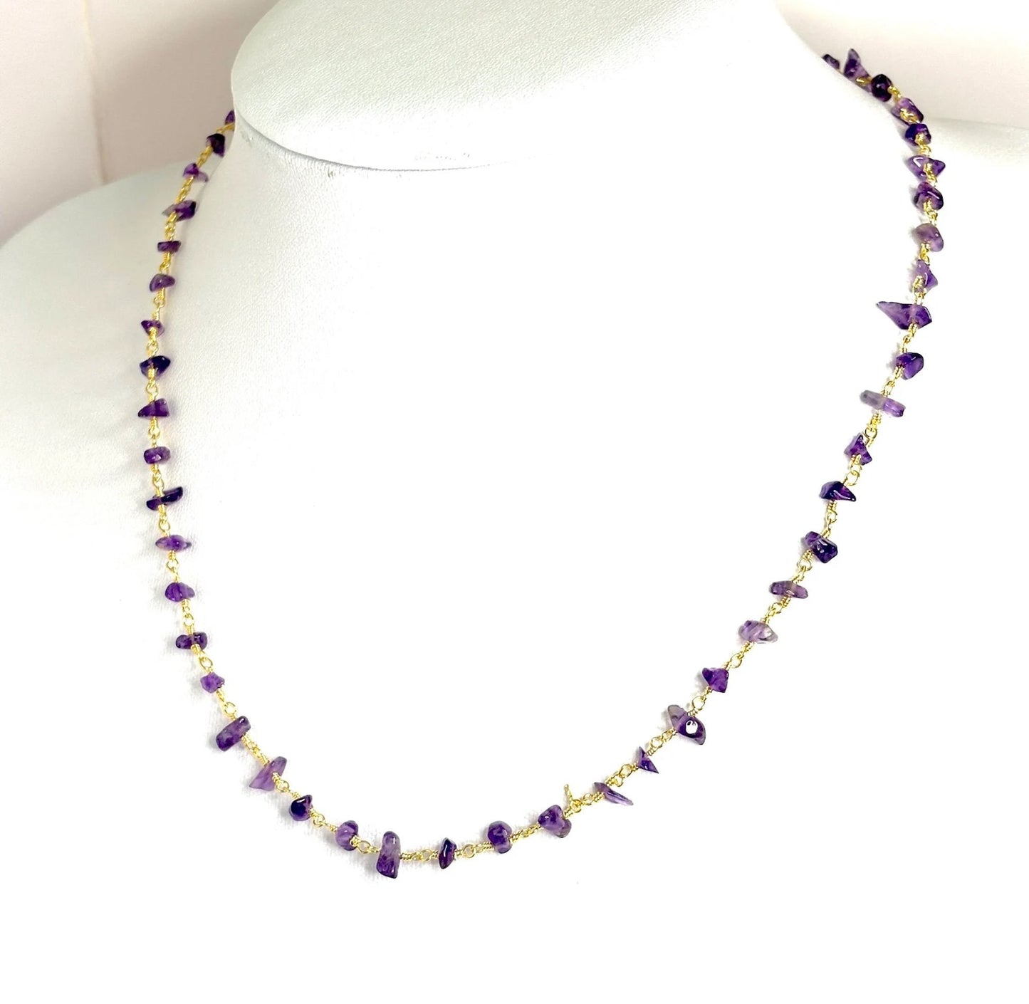 Raw Natural Amethyst Stone Chain Necklace | Gold Plated | February Birthstone