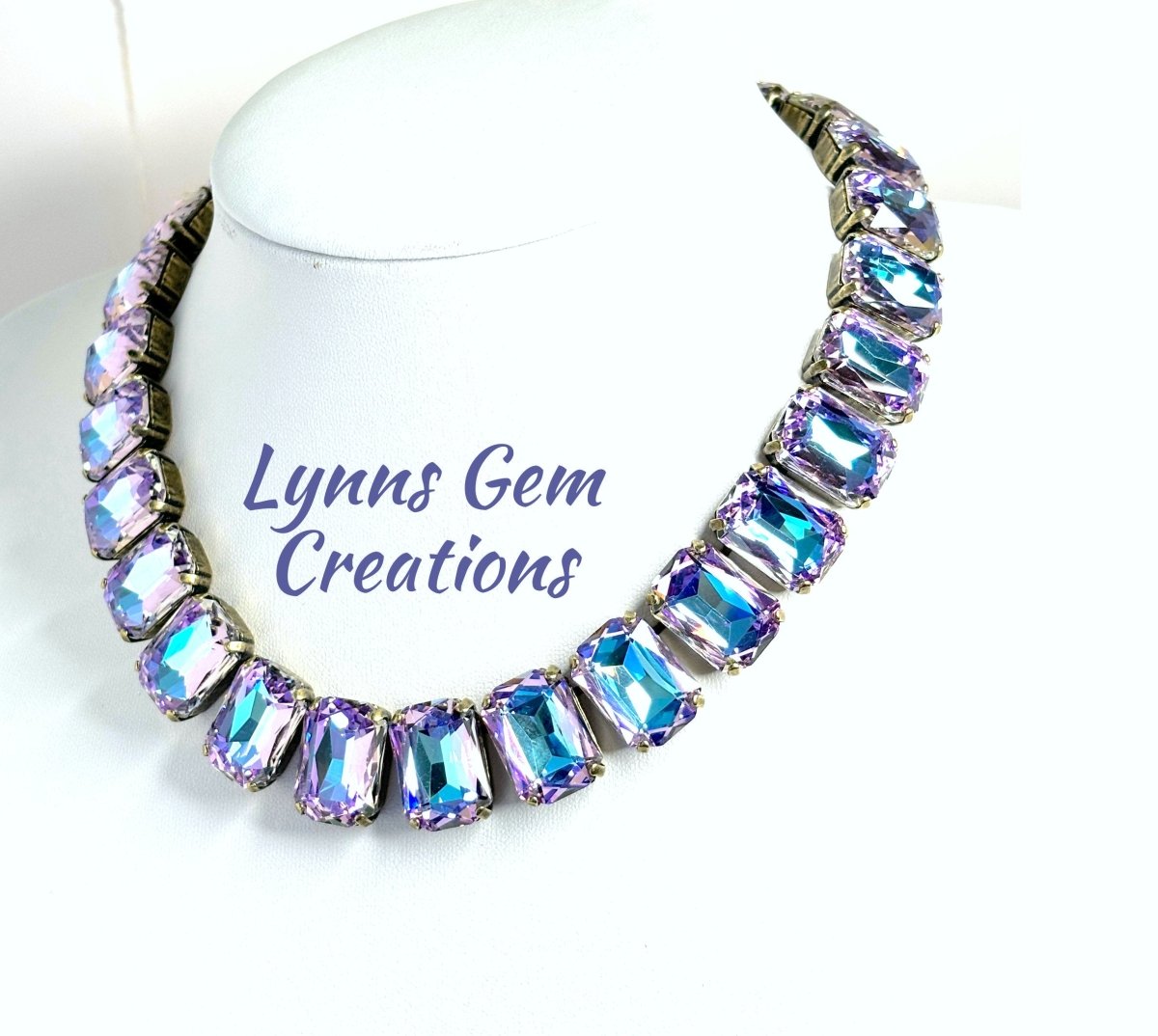 Purple Blue Pink Rainbow Georgian Collet Necklaces | Anna Wintour Style Crystal Chokers