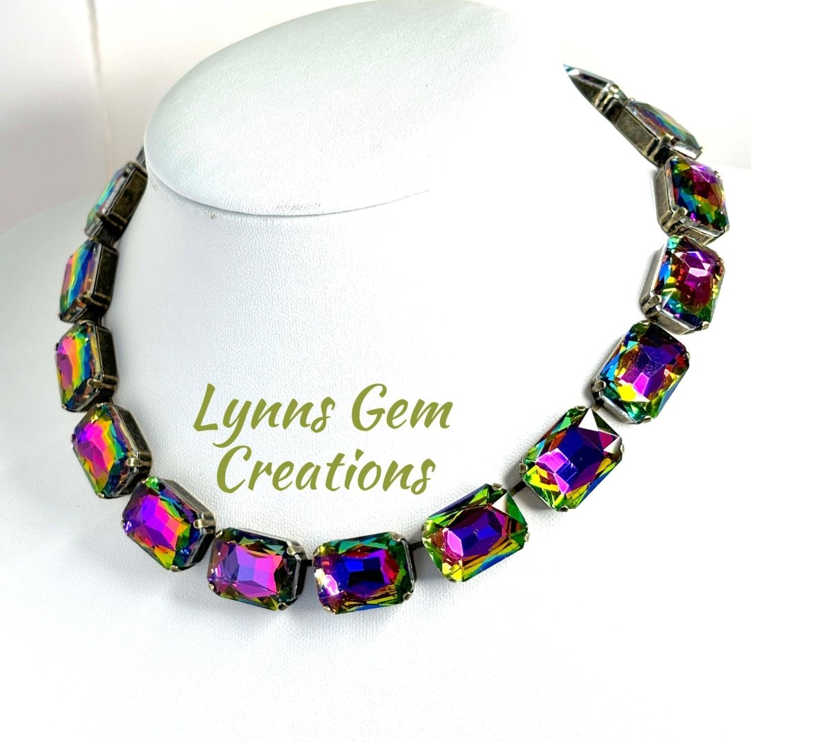 Purple Blue Pink Rainbow Georgian Collet Necklaces | Anna Wintour Style Crystal Chokers