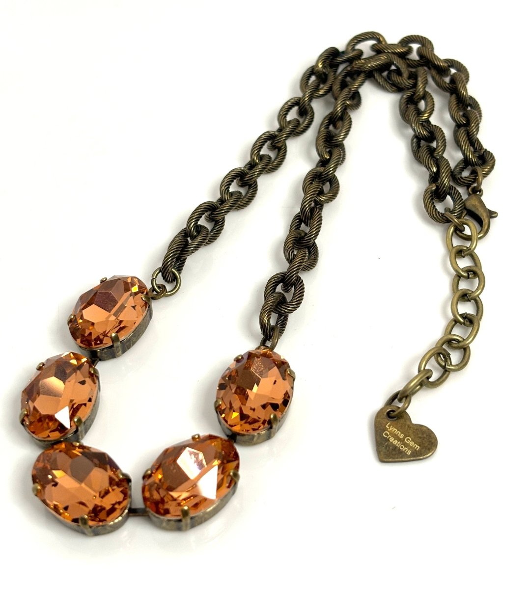 Chunky Red Siam and Rose Peach Crystal Chain Necklaces | Antique Brass 