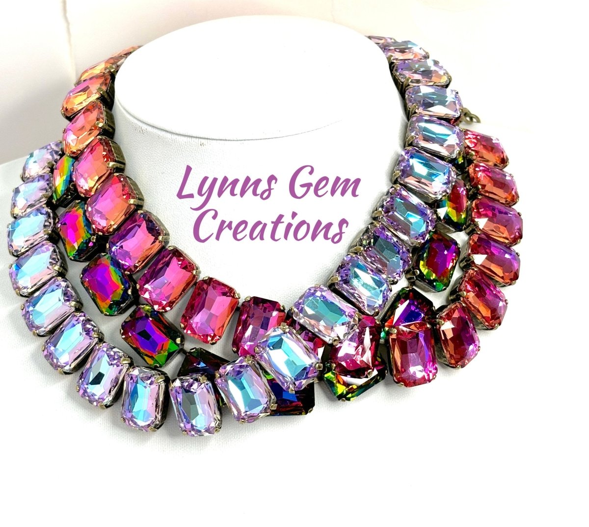 Purple Blue Pink Rainbow Georgian Collet Necklaces | Anna Wintour Style Crystal Chokers