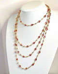Extra Long Pink Crystal Chain Necklace | Gold Tone | No Clasp | Statement Chain
