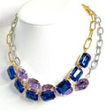 Chunky Sapphire Violet Crystal Chain Necklaces | Gold Silver Stainless Steel Chokers