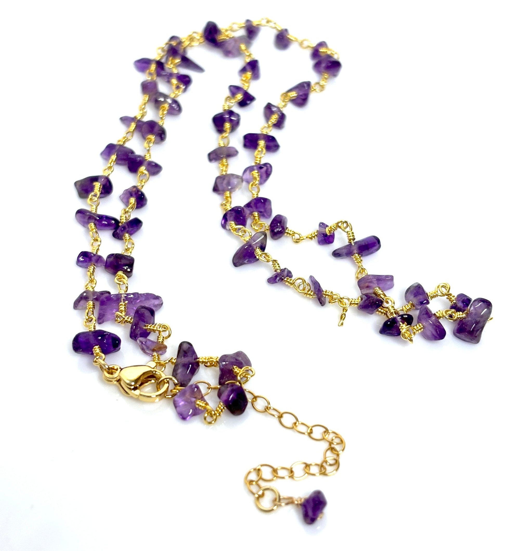 Raw Natural Amethyst Stone Chain Necklace | Gold Plated | February Birthstone