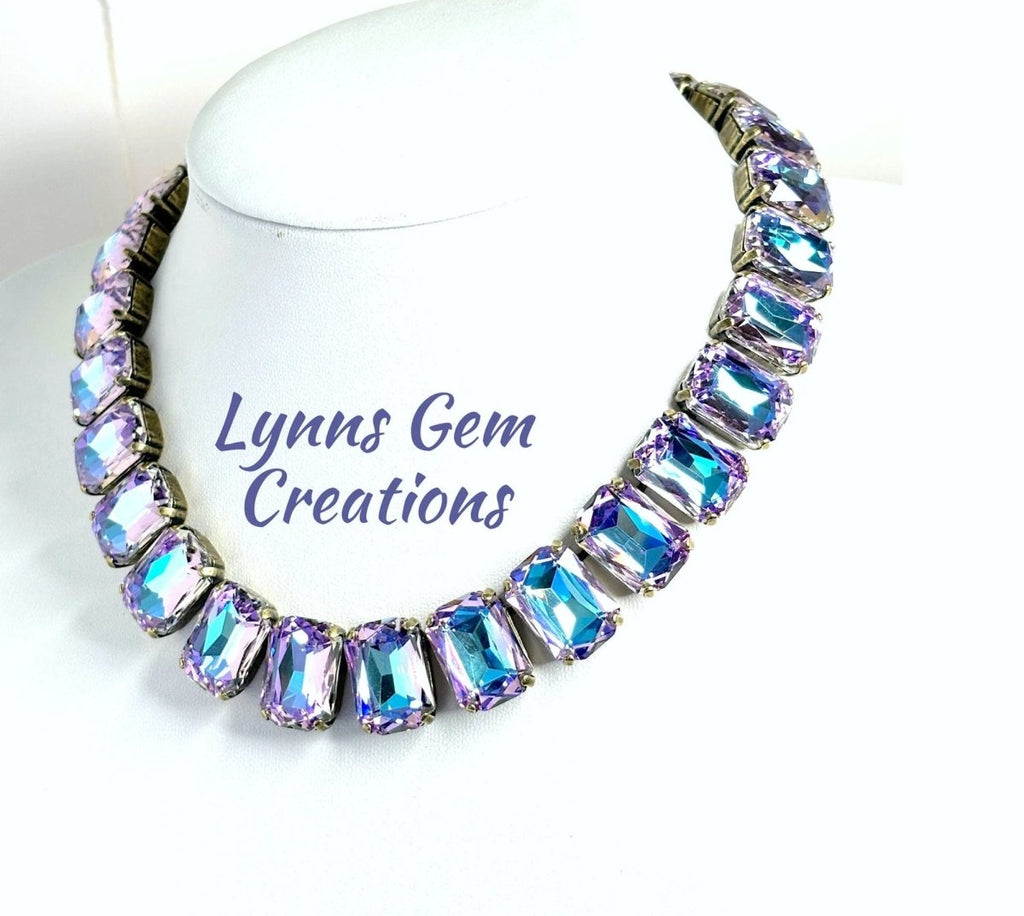 Purple Blue Georgian Collet Crystal Choker | Anna Wintour Style Riviere Necklace