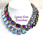 Pink Peach Blue Rainbow Georgian Collet Necklaces | Crystal Chokers | Anna Wintour Style