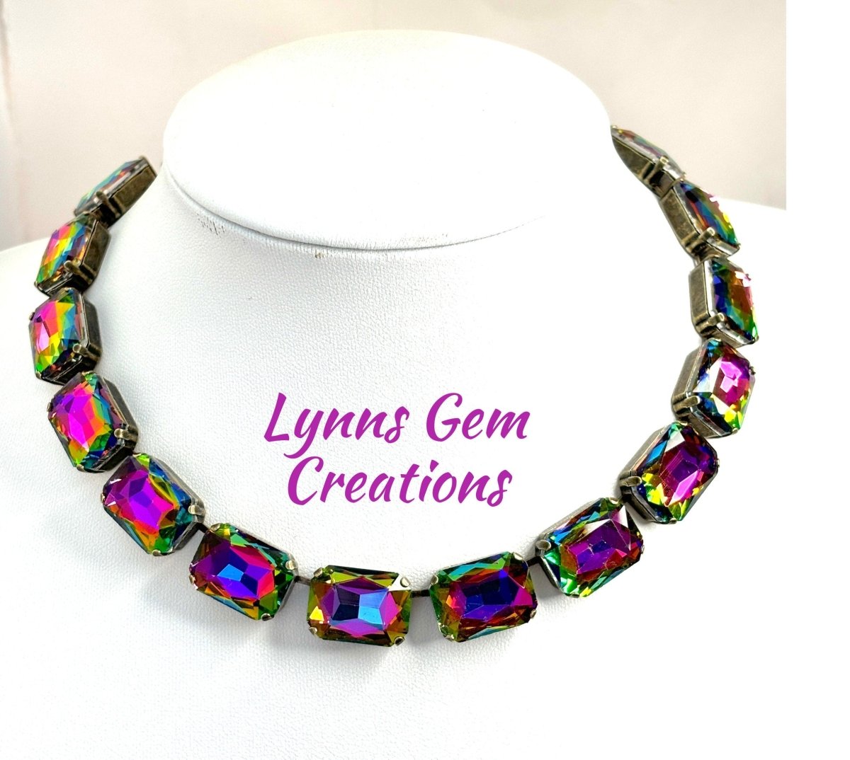 Pink Peach Blue Rainbow Georgian Collet Necklaces | Crystal Chokers | Anna Wintour Style