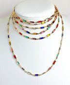 Very Long Multicolour Crystal Chain Necklace | Gold Tone | No Clasp