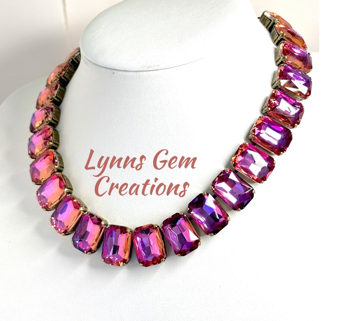 Purple Blue Pink Rainbow Georgian Collet Necklaces | Anna Wintour Style Crystal Chokers