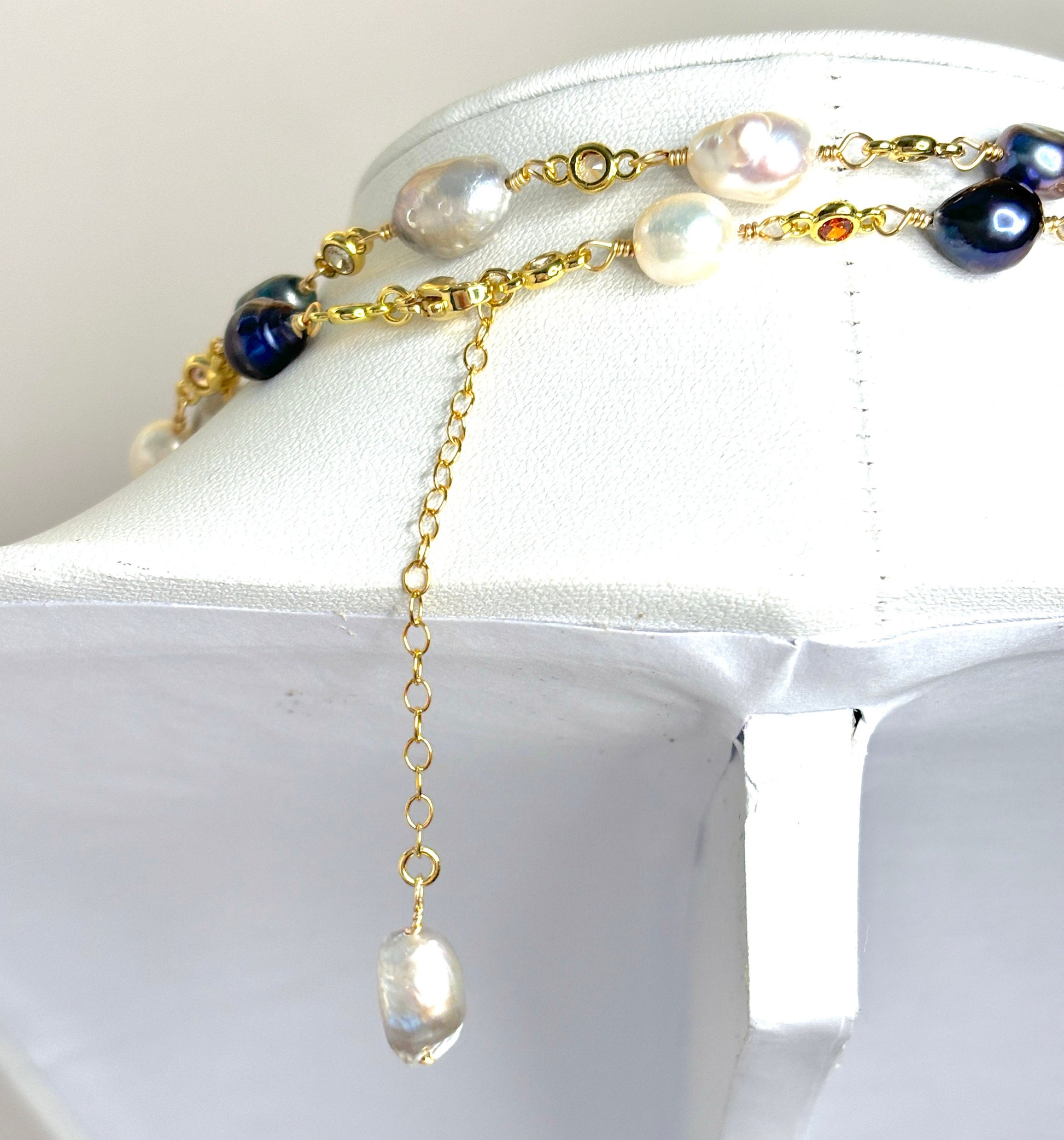 Natural Pearl Stone Chain Necklace | Gold Plated | Freshwater Pearl Choker | June Birthstone