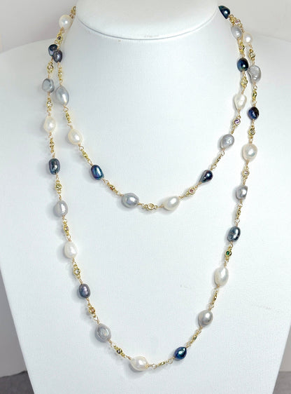 Natural Pearl Stone Chain Necklace | Gold Plated | Freshwater Pearl Choker | June Birthstone