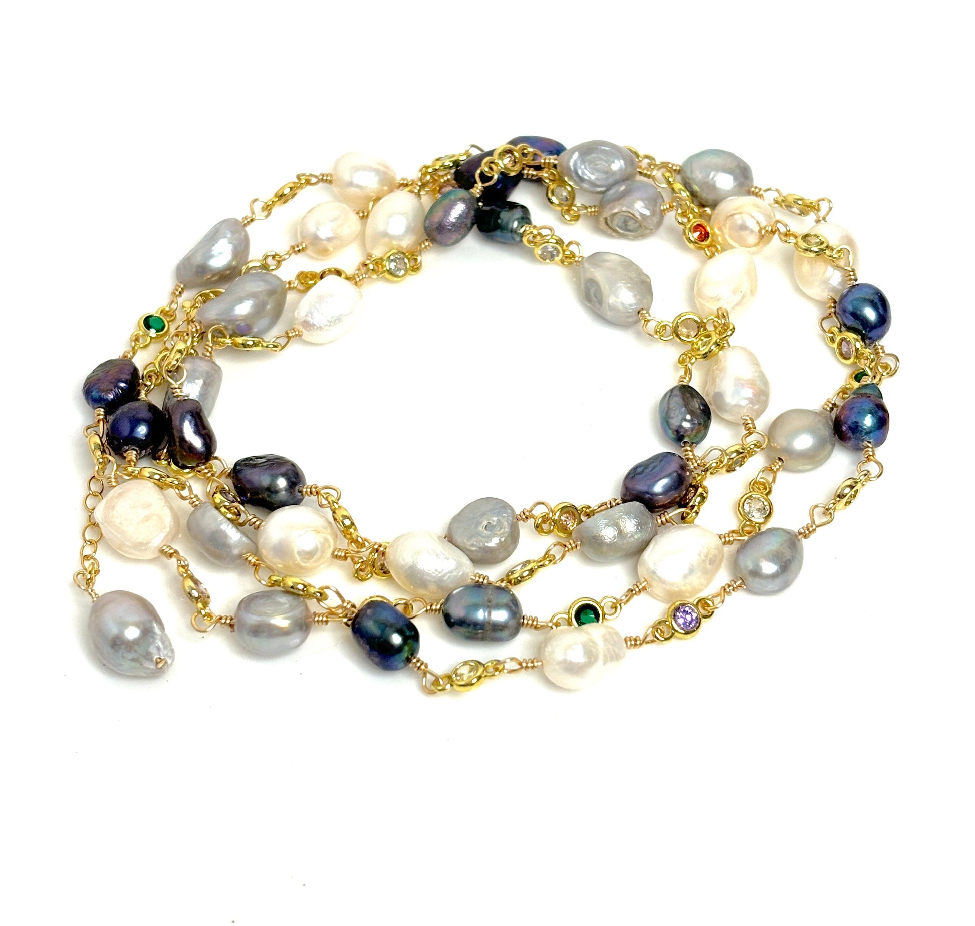 Natural Pearl Stone Chain Necklace | Gold Plated | Freshwater Pearl Choker | June Birthstone