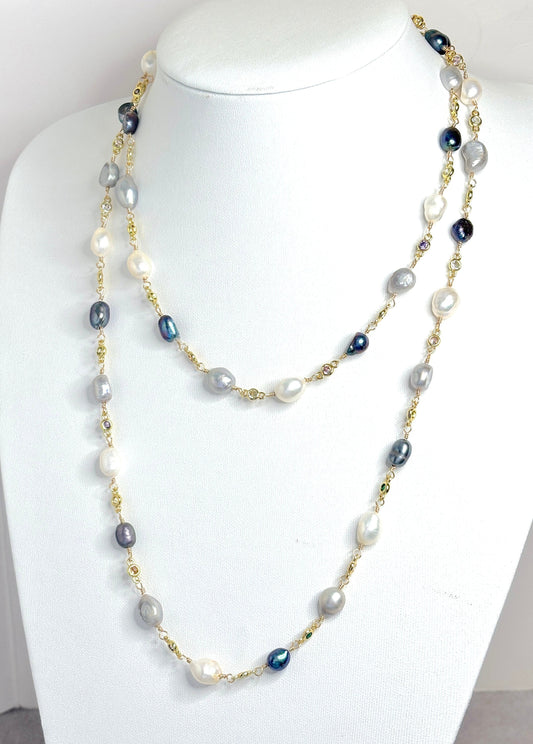 Natural Pearl Stone Chain Necklace | Gold Plated | Freshwater Pearl Choker | June Birthstone