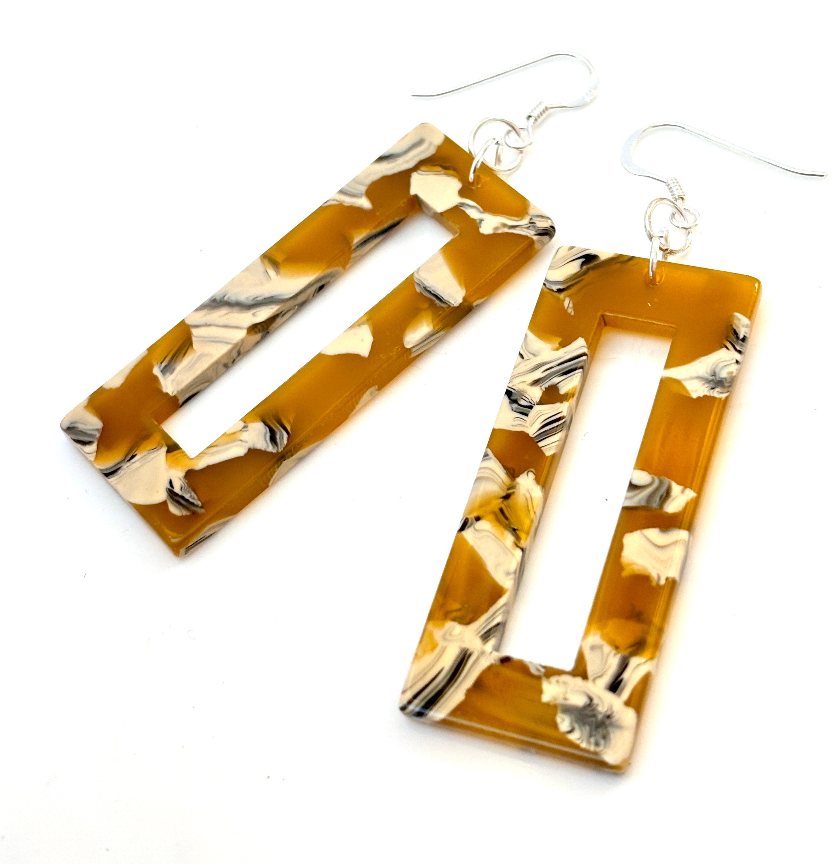 Orange MulticTortoise Shell Dangle Earrings, Acrylic Rectangle Drops, Geometric Resin Earrings, Modern Jewellery, Earrings for women, Gift for Herolur Dangle Earrings