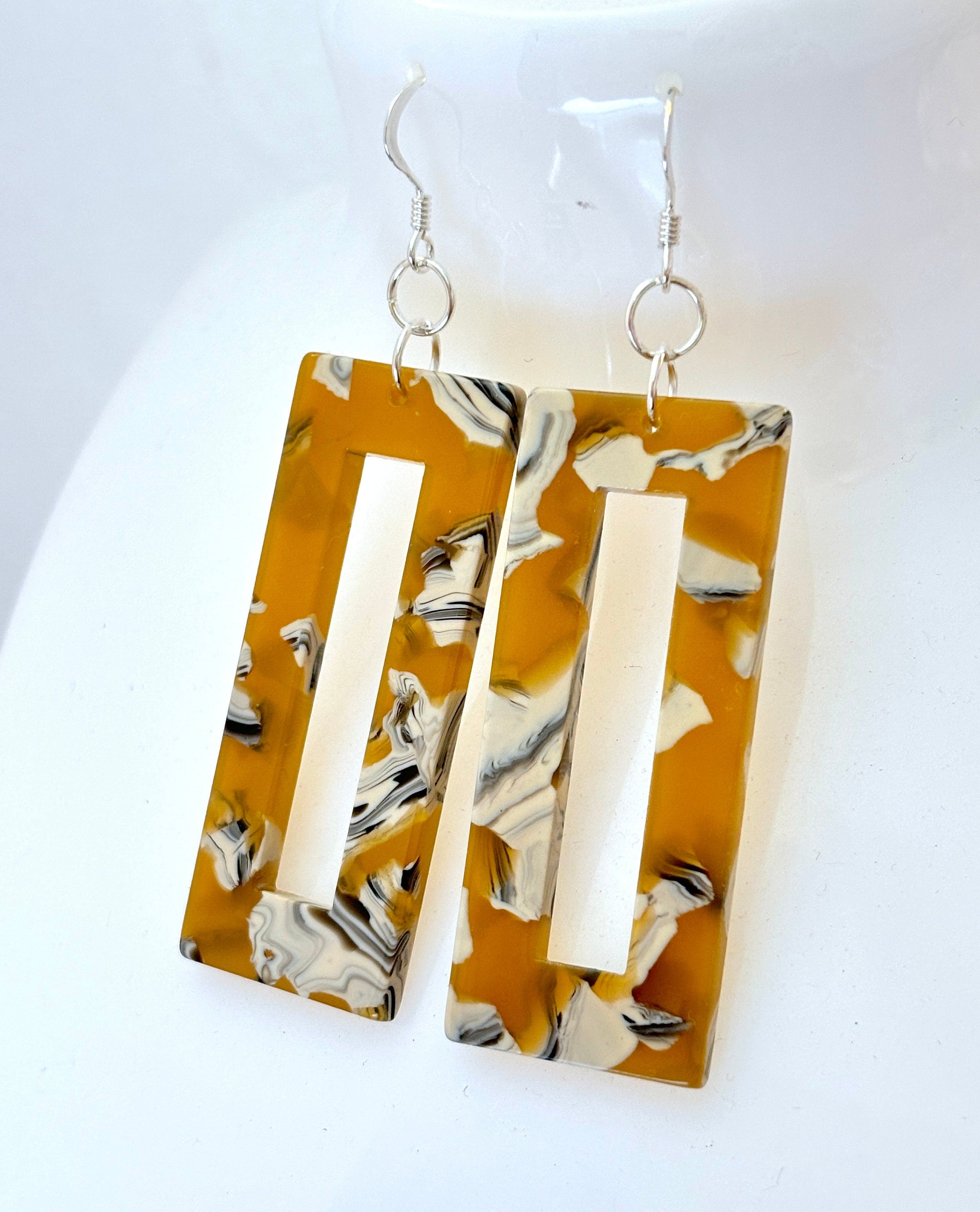 Tortoise Shell Dangle Earrings, Acrylic Rectangle Drops, Geometric Resin Earrings, Modern Jewellery, Earrings for women, Gift for Her