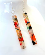 Multicolour Tortoise Shell Bar Earrings, Acrylic Long Thin Drops