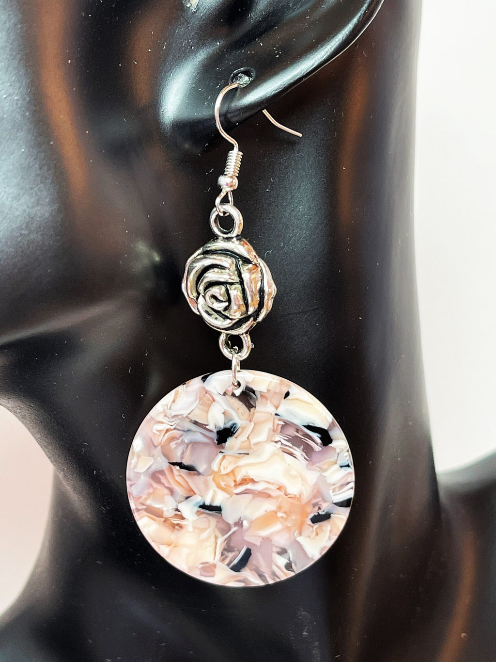 Tortoise Shell Acrylic Earrings: Sterling Silver Rose, Modern Statement Drops