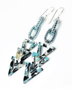 Blue Geometric Tortoise Shell Earrings, Sterling Silver Acrylic Drops,