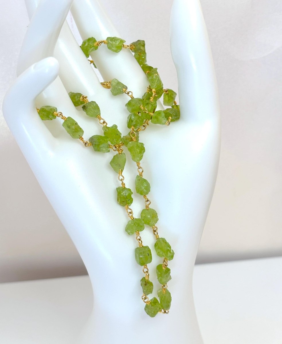 Raw Natural Peridot Stone Chain Necklace | 24 Inches | Gold Plated | August Birthstone