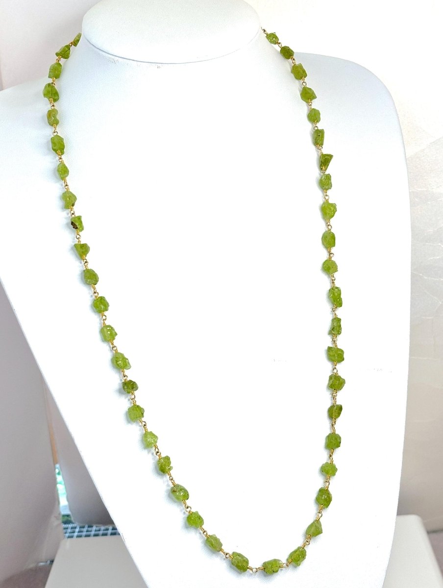 Raw Natural Peridot Stone Chain Necklace | 24 Inches | Gold Plated | August Birthstone