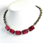 Chunky Red Siam Crystal Chain Necklace | Antique Brass Large Link Choker 
