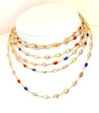 Extra Long Multicolour Oval Crystal Chain Necklace - Gold Tone - No Clasp - 78 Inch Length - Statement Chain Jewellery