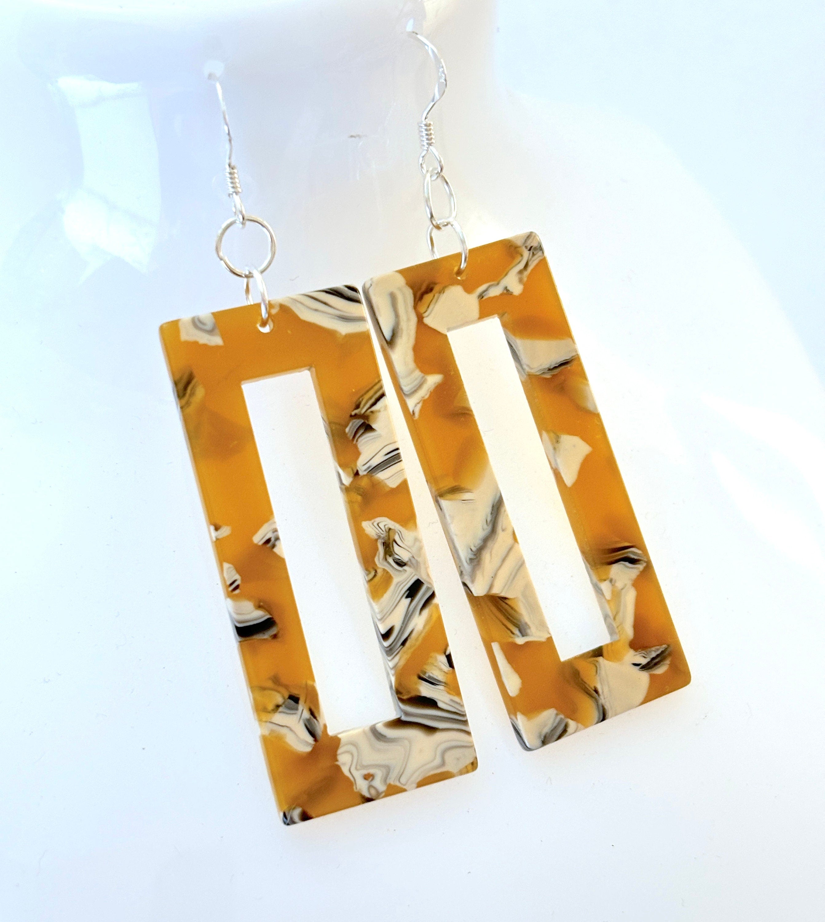 Tortoise Shell Dangle Earrings, Acrylic Rectangle Drops, Geometric Resin Earrings, Modern Jewellery, Earrings for women, Gift for Her