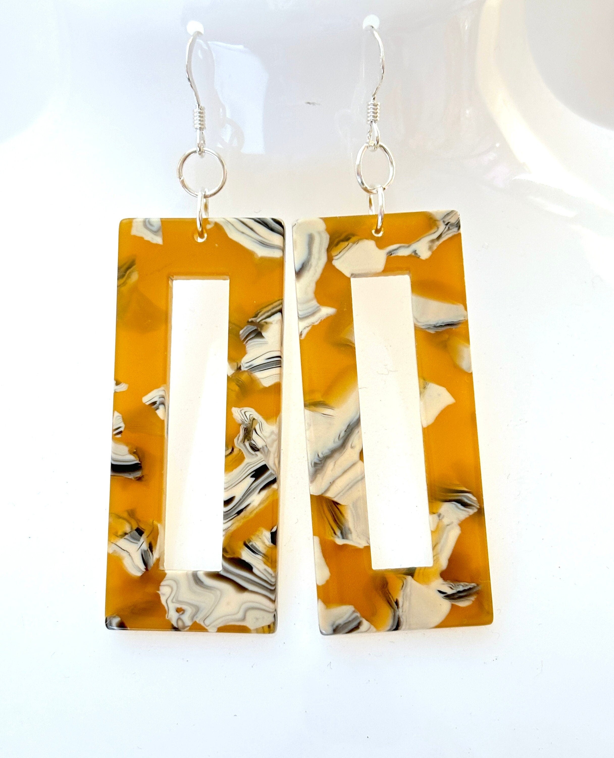 Tortoise Shell Dangle Earrings, Acrylic Rectangle Drops, Geometric Resin Earrings, Modern Jewellery, Earrings for women, Gift for Her